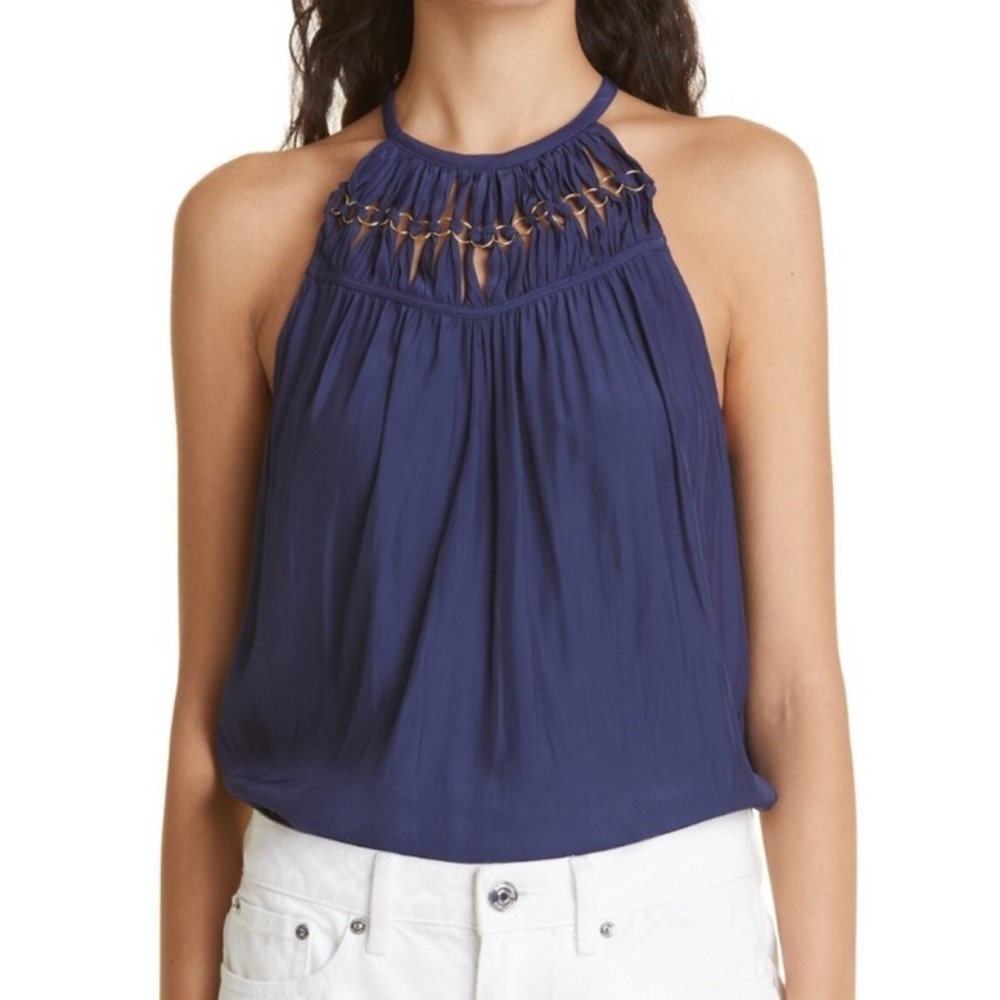 Ramy Brook NWT Katie chain link halter top in navy - Picture 1 of 7